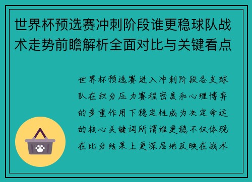 世界杯预选赛冲刺阶段谁更稳球队战术走势前瞻解析全面对比与关键看点